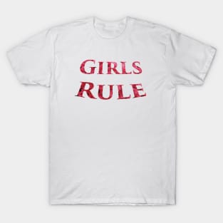 Girls Rule in Pink Flowers - Girl Power Word Art T-Shirt